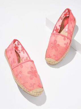 Talbots Izzy Embroidered Mesh Espadrille Flats Pink Floral 9